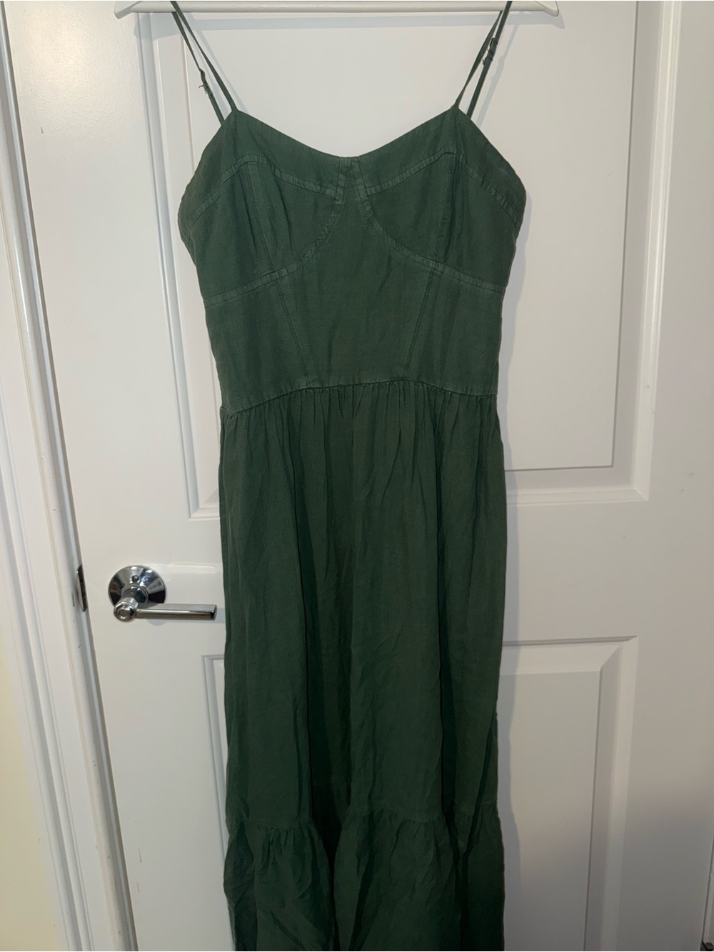 Sleeveless Olive Green Maxi Dress with Spaghetti Straps